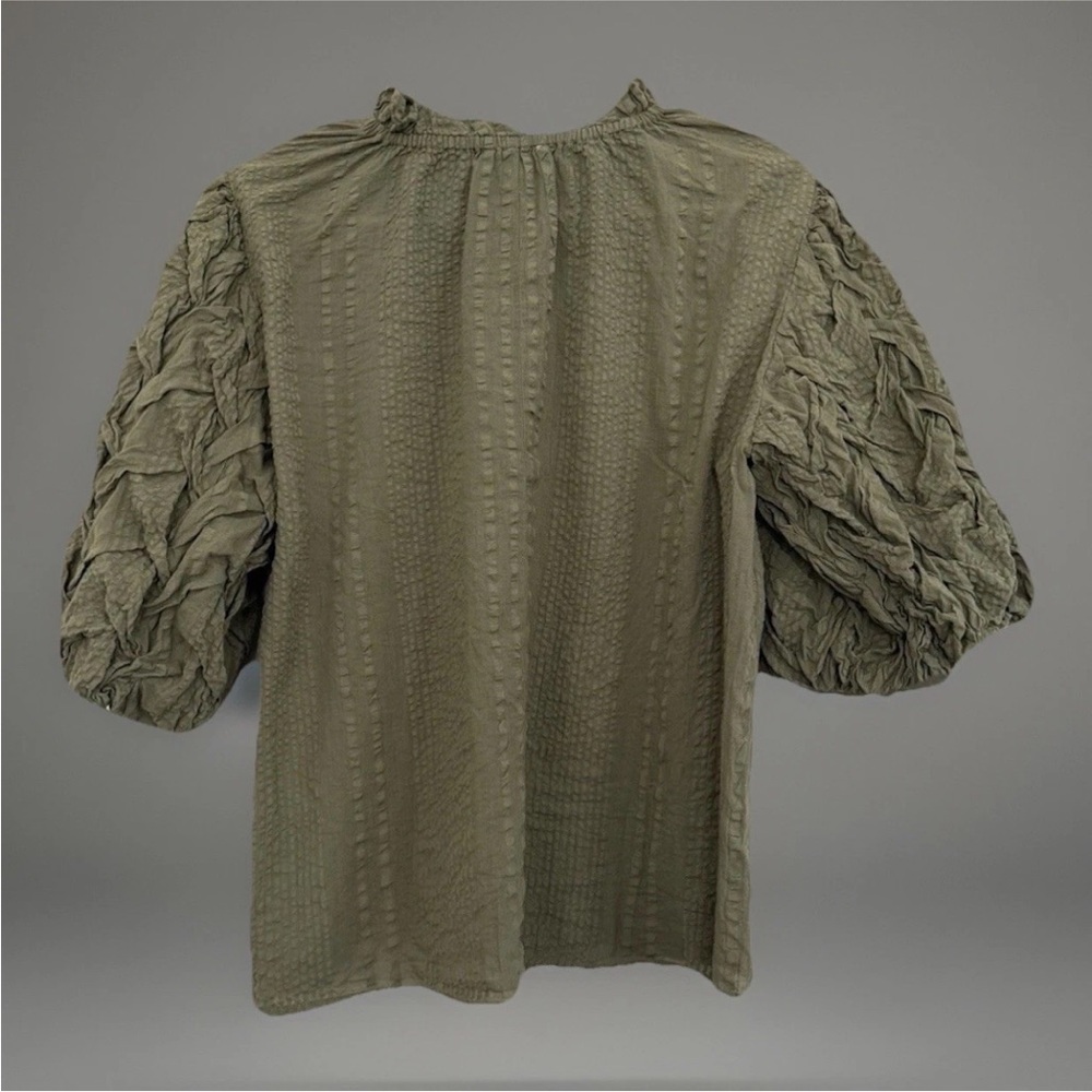 THML Olive Green Textured Puff Sleeve Blouse